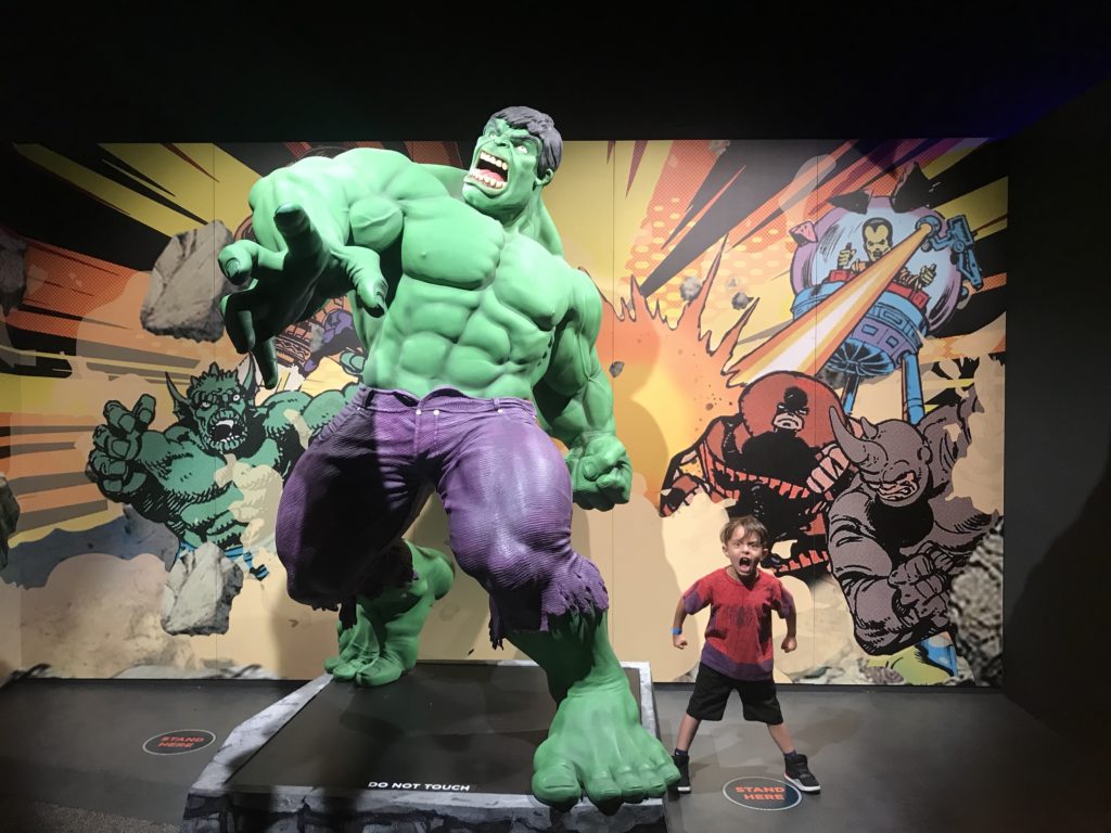 Boy with Hulk statue