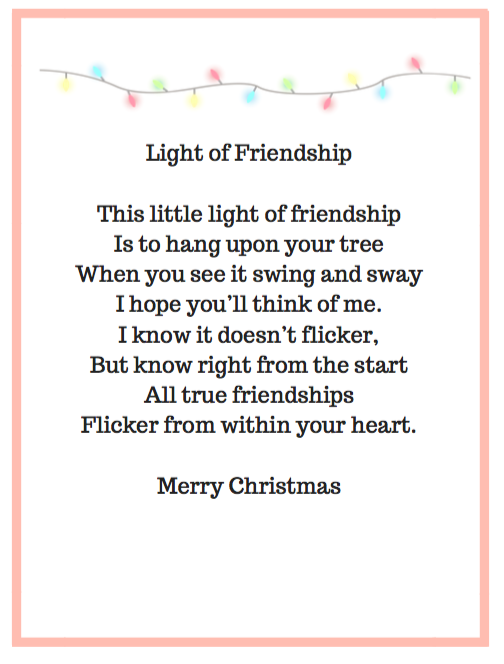 Light of friendship printable, DIY ornament
