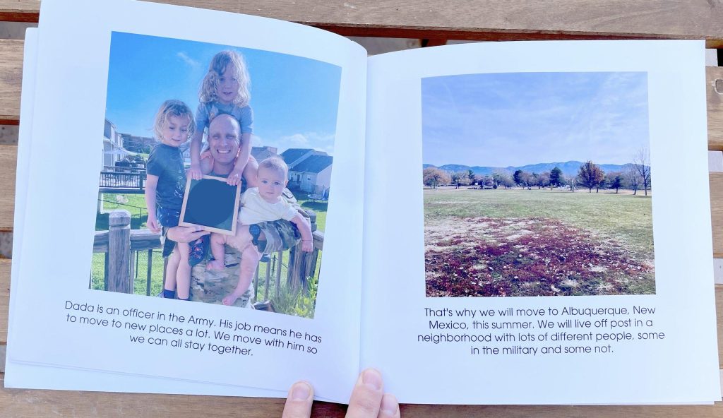 Homemade moving books to help kids transition