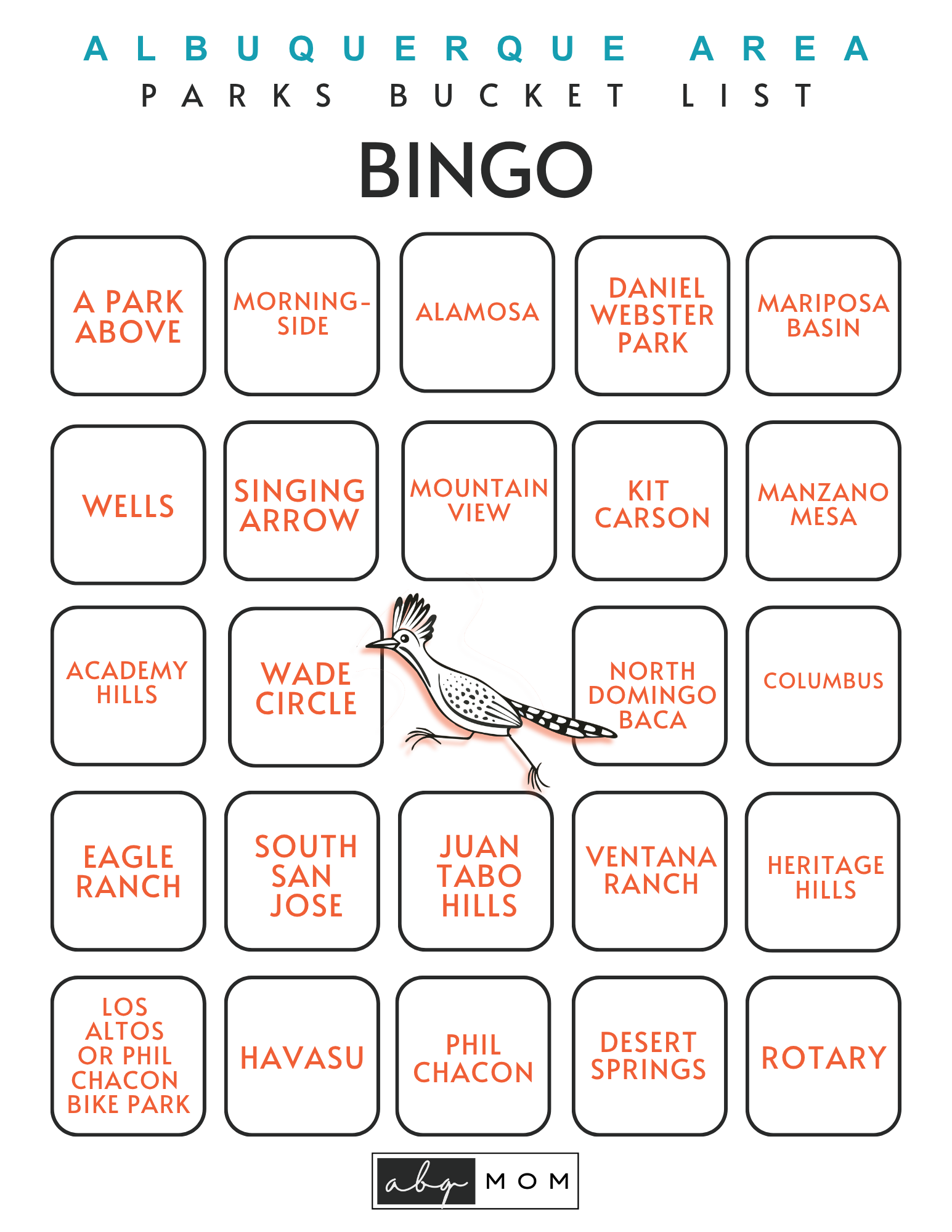 Parks-Bingo-Updated ABQ Parks Bingo Card