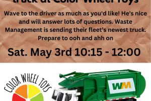 Visit up close with a garbage truck at Color Wheel Toys!